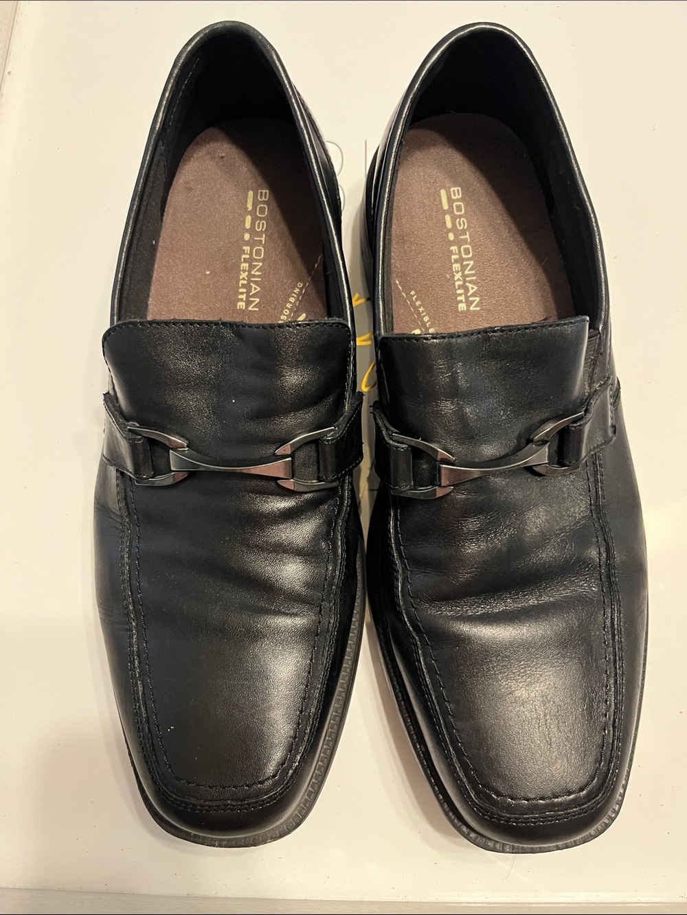 Bostonian Black Leather Slip-On Loafers with Silver Bit Accent